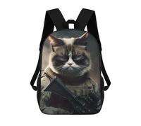 sinyumoney Sac À Dos Scolaire Pour Enfants Grumpy Cat in Military Gear Sac À Dos Scolaire Pour Enfants, Style Décontracté Et Tendance, Imprimé En 3D, Amusant Et Original 17inch