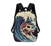 sinyumoney Sac À Dos Scolaire Pour Enfants Imprimé En 3D A SKULL IN THE WAVE Sac À Dos De Sport Pour Garçons Et Filles, Sac À Dos Tendance 17inch