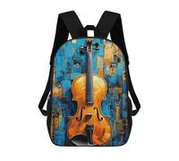 sinyumoney Sac À Dos Scolaire Pour Enfants Imprimé En 3D Abstract Violin Painting Gold And Blue Sac À Dos De Sport Pour Garçons Et Filles, Sac À Dos Tendance 17inch