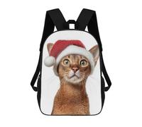sinyumoney Sac À Dos Scolaire Pour Enfants Imprimé En 3D Abyssinian Cat Wearing A Christmas Hat, Grande Capacité, Idéal Pour Les Voyages, Les Livres Et L'école.