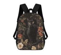 sinyumoney Sac À Dos Scolaire Pour Enfants Imprimé En 3D Black Cat in Flowers Sacs À Dos, Sacs À Dos De Voyage Décontractés, Grand Sac À Dos De Jour Pour Garçons 17inch