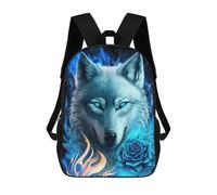sinyumoney Sac À Dos Scolaire Pour Enfants Imprimé En 3D Blue Wolf with Roses Art Print, Grande Capacité, Idéal Pour Les Voyages, Les Livres Et L'école.