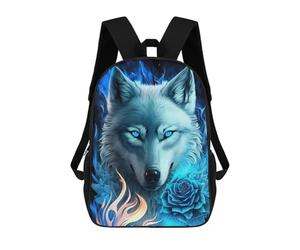 sinyumoney Sac À Dos Scolaire Pour Enfants Imprimé En 3D Blue Wolf with Roses Art Print, Grande Capacité, Idéal Pour Les Voyages, Les Livres Et L'école.