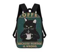 sinyumoney Sac À Dos Scolaire Pour Enfants Imprimé En 3D Cat Coffee Murder Is Wrong Sac À Dos De Sport Pour Garçons Et Filles, Sac À Dos Tendance 17inch