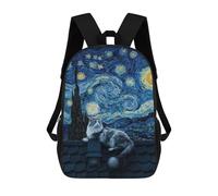 sinyumoney Sac À Dos Scolaire Pour Enfants Imprimé En 3D Cat on Roof, Starry Night Style Sacs À Dos, Sacs À Dos De Voyage Décontractés, Grand Sac À Dos De Jour Pour Garçons 17inch