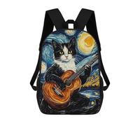 sinyumoney Sac À Dos Scolaire Pour Enfants Imprimé En 3D Cat Playing Guitar in Starry Night Sacs À Dos, Sacs À Dos De Voyage Décontractés, Grand Sac À Dos De Jour Pour Garçons 17inch