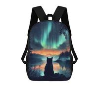 sinyumoney Sac À Dos Scolaire Pour Enfants Imprimé En 3D Cat Under Aurora Borealis Northern Lights Sacs À Dos, Sacs À Dos De Voyage Décontractés, Grand Sac À Dos De Jour Pour Garçons 17inch