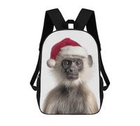 sinyumoney Sac À Dos Scolaire Pour Enfants Imprimé En 3D Christmas Langur Wearing A Santa Hat Sacs À Dos, Sacs À Dos De Voyage Décontractés, Grand Sac À Dos De Jour Pour Garçons 17inch