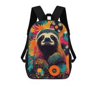 sinyumoney Sac À Dos Scolaire Pour Enfants Imprimé En 3D Colorful Sloth with Vinyl Records Happy Sloth Vibes Sac À Dos De Sport Pour Garçons Et Filles, Sac À Dos Tendance 17inch