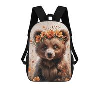 sinyumoney Sac À Dos Scolaire Pour Enfants Imprimé En 3D Cute Bear Cub with Flower Crown Watercolor Sacs À Dos, Sacs À Dos De Voyage Décontractés, Grand Sac À Dos De Jour Pour Garçons 17inch