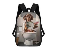 sinyumoney Sac À Dos Scolaire Pour Enfants Imprimé En 3D Dachshund Reading Newspaper on Toilet Sac À Dos De Sport Pour Garçons Et Filles, Sac À Dos Tendance 17inch