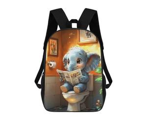 sinyumoney Sac À Dos Scolaire Pour Enfants Imprimé En 3D Elephant Reading on Toilet Funny Sacs À Dos, Sacs À Dos De Voyage Décontractés, Grand Sac À Dos De Jour Pour Garçons 17inch