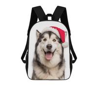 sinyumoney Sac À Dos Scolaire Pour Enfants Imprimé En 3D Festive Alaskan Malamute with Santa Hat Sacs À Dos, Sacs À Dos De Voyage Décontractés, Grand Sac À Dos De Jour Pour Garçons 17inch