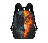 sinyumoney Sac À Dos Scolaire Pour Enfants Imprimé En 3D Fire And Water Wolf Sac À Dos De Sport Pour Garçons Et Filles Sac À Dos Tendance 17inch