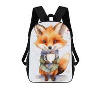 sinyumoney Sac À Dos Scolaire Pour Enfants Imprimé En 3D Fox with Coffee Sacs À Dos, Sacs À Dos De Voyage Décontractés, Grand Sac À Dos De Jour Pour Garçons 17inch