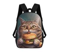 sinyumoney Sac À Dos Scolaire Pour Enfants Imprimé En 3D Funny Cat Eating Burger Sacs À Dos, Sacs À Dos De Voyage Décontractés, Grand Sac À Dos De Jour Pour Garçons 17inch