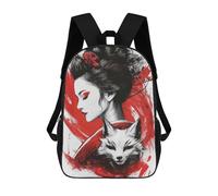 sinyumoney Sac À Dos Scolaire Pour Enfants Imprimé En 3D Geisha And Fox Sacs À Dos, Sacs À Dos De Voyage Décontractés, Grand Sac À Dos De Jour Pour Garçons 17inch