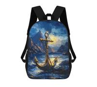 sinyumoney Sac À Dos Scolaire Pour Enfants Imprimé En 3D Golden Anchor Ocean Waves, Grande Capacité, Idéal Pour Les Voyages, Les Livres Et L'école.