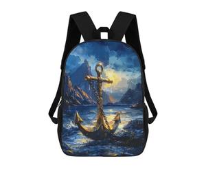 sinyumoney Sac À Dos Scolaire Pour Enfants Imprimé En 3D Golden Anchor Ocean Waves, Grande Capacité, Idéal Pour Les Voyages, Les Livres Et L'école.
