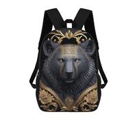 sinyumoney Sac À Dos Scolaire Pour Enfants Imprimé En 3D Golden Ornate Bear Portrait, Grande Capacité, Idéal Pour Les Voyages, Les Livres Et L'école.