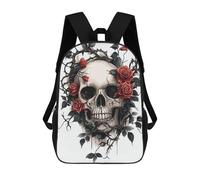 sinyumoney Sac À Dos Scolaire Pour Enfants Imprimé En 3D Gothic Skull And Roses Sacs À Dos, Sacs À Dos De Voyage Décontractés, Grand Sac À Dos De Jour Pour Garçons 17inch