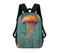 sinyumoney Sac À Dos Scolaire Pour Enfants Imprimé En 3D Jellyfish on Teal Wood Beach House Decor Sacs À Dos, Sacs À Dos De Voyage Décontractés, Grand Sac À Dos De Jour Pour Garçons 17inch