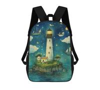 sinyumoney Sac À Dos Scolaire Pour Enfants Imprimé En 3D Lighthouse Starry Night Sacs À Dos, Sacs À Dos De Voyage Décontractés, Grand Sac À Dos De Jour Pour Garçons 17inch