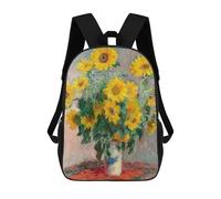 sinyumoney Sac À Dos Scolaire Pour Enfants Imprimé En 3D Monet Bouquet of Sunflower Sac À Dos De Sport Pour Garçons Et Filles, Sac À Dos Tendance 17inch