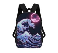 sinyumoney Sac À Dos Scolaire Pour Enfants Imprimé En 3D Naon Japan Wave in Moon Sacs À Dos, Sacs À Dos De Voyage Décontractés, Grand Sac À Dos De Jour Pour Garçons 17inch