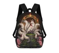 sinyumoney Sac À Dos Scolaire Pour Enfants Imprimé En 3D Nine-tailed Fox Digital Art Sac À Dos De Sport Pour Garçons Et Filles, Sac À Dos Tendance 17inch