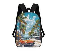 sinyumoney Sac À Dos Scolaire Pour Enfants Imprimé En 3D Orange Classic Car on Tropical Street Sac À Dos De Sport Pour Garçons Et Filles, Sac À Dos Tendance 17inch