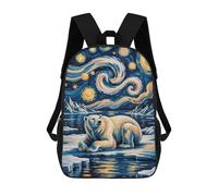 sinyumoney Sac À Dos Scolaire Pour Enfants Imprimé En 3D Polar Bear Starry Night Art Sacs À Dos, Sacs À Dos De Voyage Décontractés, Grand Sac À Dos De Jour Pour Garçons 17inch