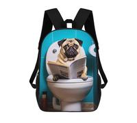 sinyumoney Sac À Dos Scolaire Pour Enfants Imprimé En 3D Pug Dog on The Toilet Sacs À Dos, Sacs À Dos De Voyage Décontractés, Grand Sac À Dos De Jour Pour Garçons 17inch