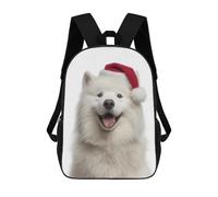 sinyumoney Sac À Dos Scolaire Pour Enfants Imprimé En 3D Samoyed Dog with Santa Hat Sacs À Dos, Sacs À Dos De Voyage Décontractés, Grand Sac À Dos De Jour Pour Garçons 17inch