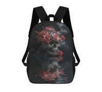 sinyumoney Sac À Dos Scolaire Pour Enfants Imprimé En 3D Skull with Roses And Smoke Sacs À Dos, Sacs À Dos De Voyage Décontractés, Grand Sac À Dos De Jour Pour Garçons 17inch