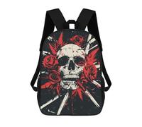 sinyumoney Sac À Dos Scolaire Pour Enfants Imprimé En 3D Skull with Roses Sacs À Dos, Sacs À Dos De Voyage Décontractés, Grand Sac À Dos De Jour Pour Garçons 17inch