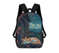 sinyumoney Sac À Dos Scolaire Pour Enfants Imprimé En 3D Sleeping Cat in Japanese Garden Sac À Dos De Sport Pour Garçons Et Filles Sac À Dos Tendance 17inch