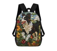 sinyumoney Sac À Dos Scolaire Pour Enfants Imprimé En 3D Stained Glass Border Collie Sac À Dos De Sport Pour Garçons Et Filles, Sac À Dos Tendance 17inch