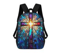 sinyumoney Sac À Dos Scolaire Pour Enfants Imprimé En 3D Stained Glass Cross Sacs À Dos, Sacs À Dos De Voyage Décontractés, Grand Sac À Dos De Jour Pour Garçons 17inch