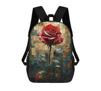 sinyumoney Sac À Dos Scolaire Pour Enfants Imprimé En 3D Stained Glass Red Rose of Elegance Sac À Dos De Sport Pour Garçons Et Filles, Sac À Dos Tendance 17inch
