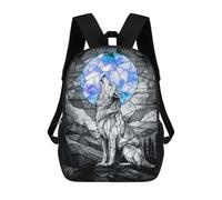 sinyumoney Sac À Dos Scolaire Pour Enfants Imprimé En 3D Stained Glass Wolf Sac À Dos De Sport Pour Garçons Et Filles, Sac À Dos Tendance 17inch