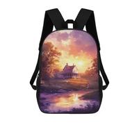 sinyumoney Sac À Dos Scolaire Pour Enfants Imprimé En 3D Sunset House by The River Sac À Dos De Sport Pour Garçons Et Filles, Sac À Dos Tendance 17inch
