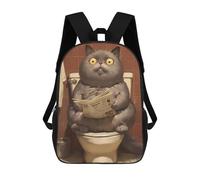 sinyumoney Sac À Dos Scolaire Pour Enfants Imprimé En 3D Surprised Cat on Toilet Sacs À Dos, Sacs À Dos De Voyage Décontractés, Grand Sac À Dos De Jour Pour Garçons 17inch