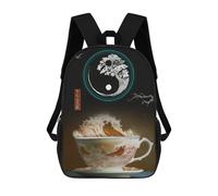 sinyumoney Sac À Dos Scolaire Pour Enfants Imprimé En 3D The Great Wave of Coffee Sac À Dos De Sport Pour Garçons Et Filles, Sac À Dos Tendance 17inch