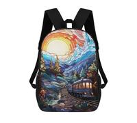 sinyumoney Sac À Dos Scolaire Pour Enfants Imprimé En 3D Train with Sunset Sacs À Dos, Sacs À Dos De Voyage Décontractés, Grand Sac À Dos De Jour Pour Garçons 17inch