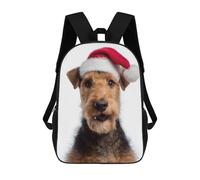 sinyumoney Sac À Dos Scolaire Pour Enfants Imprimé En 3D Welsh Terrier Dog with Santa Hat Portrait Sacs À Dos, Sacs À Dos De Voyage Décontractés, Grand Sac À Dos De Jour Pour Garçons 17inch