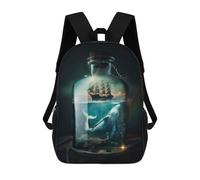 sinyumoney Sac À Dos Scolaire Pour Enfants Imprimé En 3D Whale And Ship in A Bottle Sac À Dos De Sport Pour Garçons Et Filles, Sac À Dos Tendance 17inch