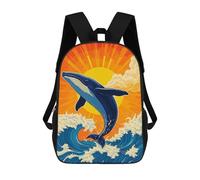 sinyumoney Sac À Dos Scolaire Pour Enfants Imprimé En 3D Whale Breaching Ocean Waves at Sunset Sac À Dos De Sport Pour Garçons Et Filles, Sac À Dos Tendance 17inch