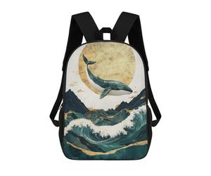 sinyumoney Sac À Dos Scolaire Pour Enfants Imprimé En 3D Whale Leaping Over Waves Sac À Dos De Sport Pour Garçons Et Filles, Sac À Dos Tendance 17inch