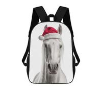 sinyumoney Sac À Dos Scolaire Pour Enfants Imprimé En 3D White Horse with Santa Hat Sac À Dos De Sport Pour Garçons Et Filles, Sac À Dos Tendance 17inch